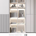 Elegant Contemporary Display Cabinet With Glass Doors Illuminated Shelves And Decorative Items