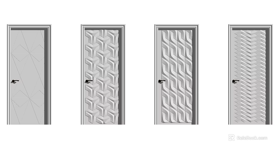 Interior Swing Doors With Various Pattern Designs And Handle Details 3d model 