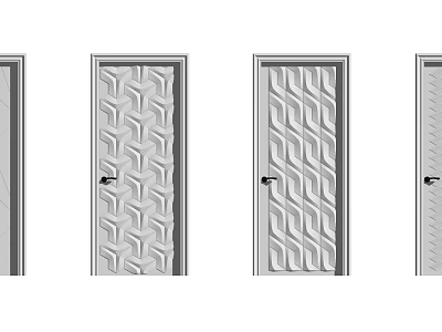 Interior Swing Doors With Various Pattern Designs And Handle Details 3d model