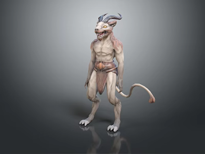 Horned Fanged Mythical Creature 3D Character Model With Muscular Body And Tail 3d model