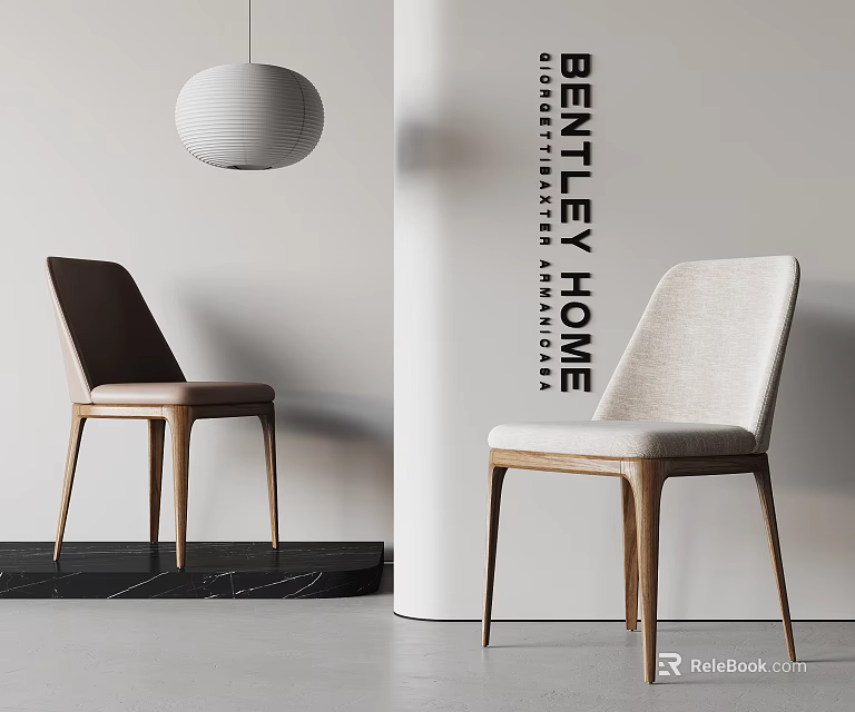 Modern Dining Chairs With Wooden Legs And Fabric Upholstery In Brown Beige 3d model 