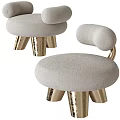 Stylish Light Gray Velvet Sofa Stool With Gold Metal Legs And Curved Armrests