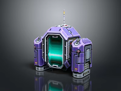 Purple Tech Equipment With Transparent Green Panel Antenna And Mechanical Structure 3d model