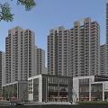 Modern Commercial Street With High Rise Buildings Shops Pedestrians And Vehicles