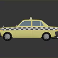Yellow Taxi With Black And White Checkered Pattern And Taxi Sign On Top
