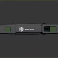 SPACETRON Head Mounted Device With Green Lenses Gray Body Black Strap And Camera