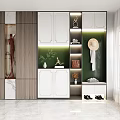 Modern Shoe Cabinet Design With Wooden White Panels Green Accent Hangers And Shoe Storage