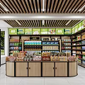 Spacious Well Organized Supermarket Interior With Shelves Full Of Grocery Products And Checkout Counter