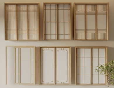 Japanese-style log-style sliding door folding door grille door grille door kitchen sliding door 3d model