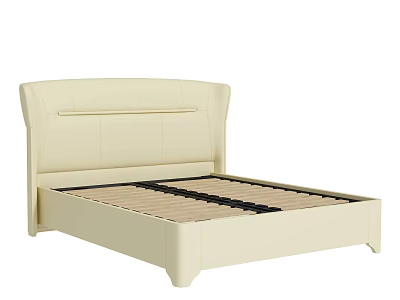 Modern Simple Beige Leather Double Bed With Upholstered Headboard And Platform Frame 3d model