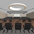 Modern Conference Room Interior With Circular Seating And Large Projection Screens 3d model