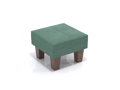 Modern Green Padded Square Stool With Wooden Legs For Home Decor 3d model