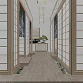 Elegant Modern Hotel Lobby Interior With Wooden Decorative Structure Reception Desk And Stylish Wall Lighting