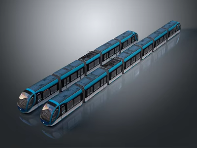 Modern Blue And Silver Metro Trains With Multiple Carriages Parked Side By Side 3d model