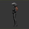 Cartoon Female Character In Black Bodysuit And Helmet Against Gray Background