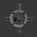 Medieval Metal Tower Structure With Grid Top And Cross Base Stand