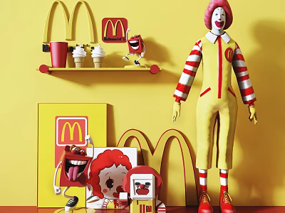 Decorative Ornament Set With McDonald's Logo Ronald McDonald Figure Red Cup Ice Cream Smiley Artwork 3d model