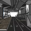 Modern Fitness Gym Interior With Treadmills Exercise Equipment And Running Track Numbers
