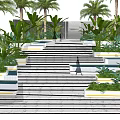 Elegant Outdoor Stairs Design With Palm Trees Green Plants And Water Features