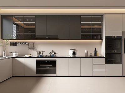 Modern Kitchen Interior With Dark And Light Cabinetry Oven And White Countertop 3d model