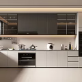 Modern Kitchen Interior With Dark And Light Cabinetry Oven And White Countertop