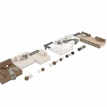 Modern White And Brown Modular Sofa Set With Soft Cushions And Decorative Blankets