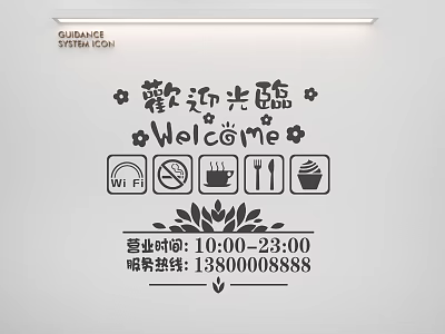 Welcome Sign Featuring WiFi No Smoking Coffee And Business Hours Details 3d model