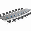 Modern Conference Table Setup With Black Chairs And Laptops For Business Meetings