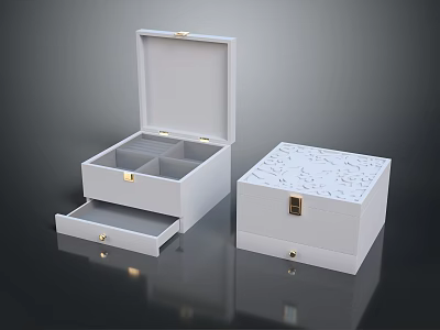 White Storage Display Boxes With Open Compartments Drawer And Closed Patterned Lock Design 3d model
