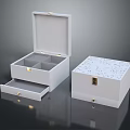 White Storage Display Boxes With Open Compartments Drawer And Closed Patterned Lock Design 3d model