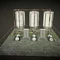 Industrial Facility Model With Three Storage Tanks Pipes Pumps And Railing Platform