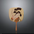 Traditional Square Fan Artwork Featuring Woman in Elegant Traditional Attire and Hair Ornaments
