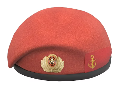 Red Beret With Golden Badge And Anchor Emblem As Fashion Accessory 3d model
