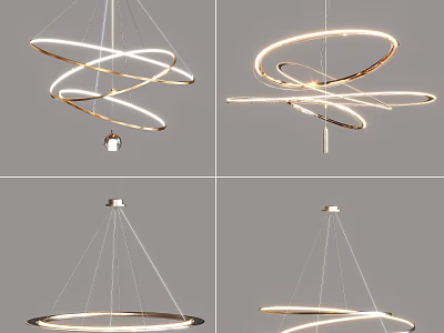 Stylish Modern Circular Chandelier Designs With Metallic Rings And LED Lighting 3d model