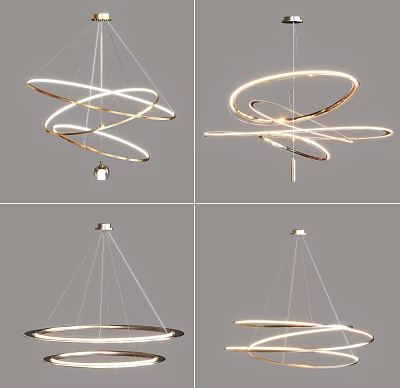 Stylish Modern Circular Chandelier Designs With Metallic Rings And LED Lighting 3d model