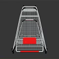 Empty Shopping Cart With Red Handles And Metal Frame On Reflective Surface