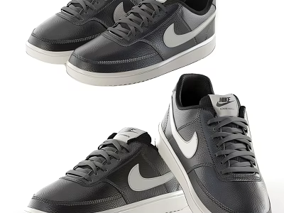 Nike Black Low Top Leather Sneakers With White Logo Lace Up And White Sole 3d model