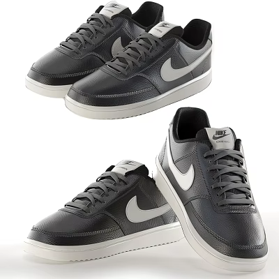 Nike Black Low Top Leather Sneakers With White Logo Lace Up And White Sole 3d model