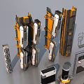 Public Facilities 3D Design Components With Street Lamps Benches Trash Bins And Signage
