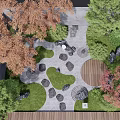 Japanese Garden Rockery Stones With Stone Path Grass Trees And Lanterns