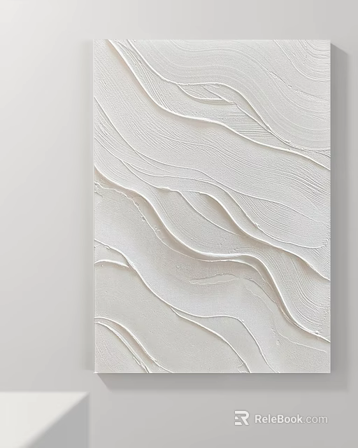 Abstract Painting With White Wavy Textured Relief And Modern Minimalist Art Style 3d model 