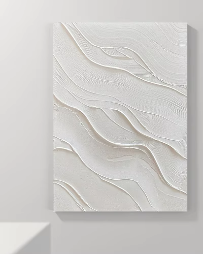 Abstract Painting With White Wavy Textured Relief And Modern Minimalist Art Style 3d model
