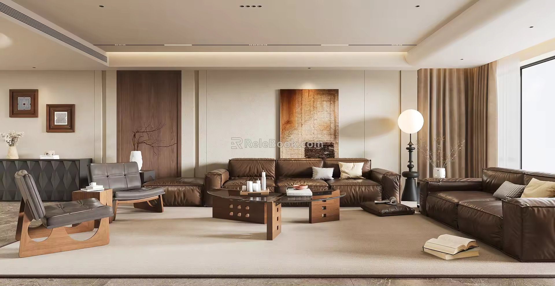 Middle Ancient Style Sofa Background Leather Sofa Middle Ancient Coffee Table Floor Lamp 3d model
