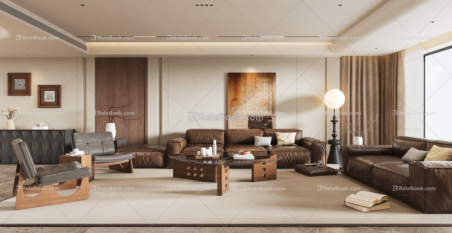 Middle Ancient Style Sofa Background Leather Sofa Middle Ancient Coffee Table Floor Lamp model