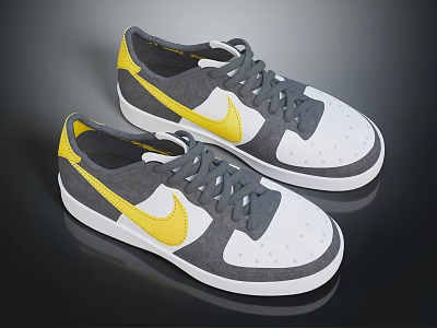 Modern Nike Low Top Sneakers With Gray White And Yellow Upper And White Sole 3d model