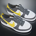 Modern Nike Low Top Sneakers With Gray White And Yellow Upper And White Sole