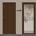Brown Wooden Door And Bamboo Lattice Sliding Door With Decorative Shelf