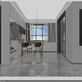 Modern Living and Dining Room Interior With TV Wall Fireplace Sofa And Decorative Plant