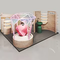 Modern Diamond Shaped Display Shelves With Pink Decor And Beige Green Accents
