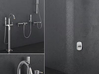 Modern Bathroom Faucet with Stainless Steel Finish and Handheld Shower on Black Wall 3d model